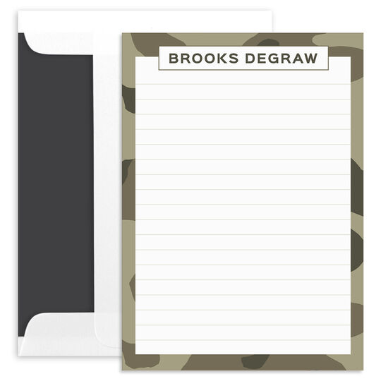 Camouflage Border Flat Note Cards with Optional Writing Lines